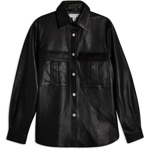 TOPSHOP | Leather Button up shirt jacket - Picture 1 of 8